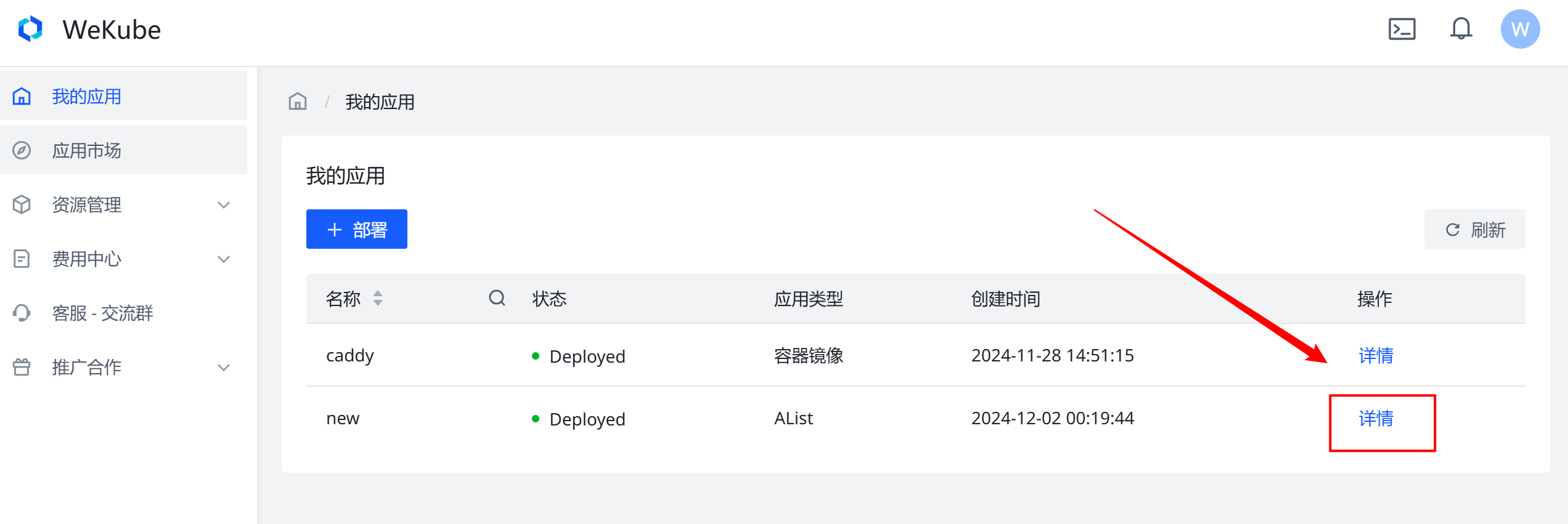 进入应用详情页面